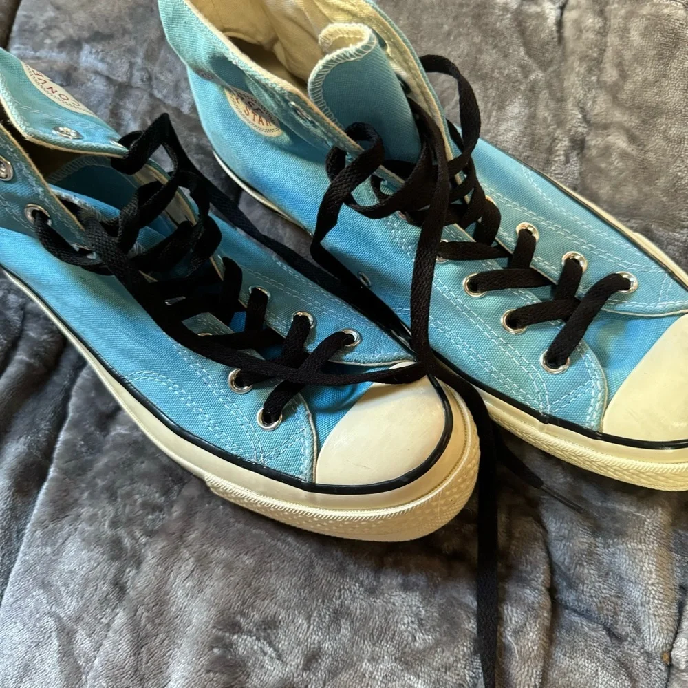 Converse Sky Blue High-Tops with Black Accents - Picture 2 of 5